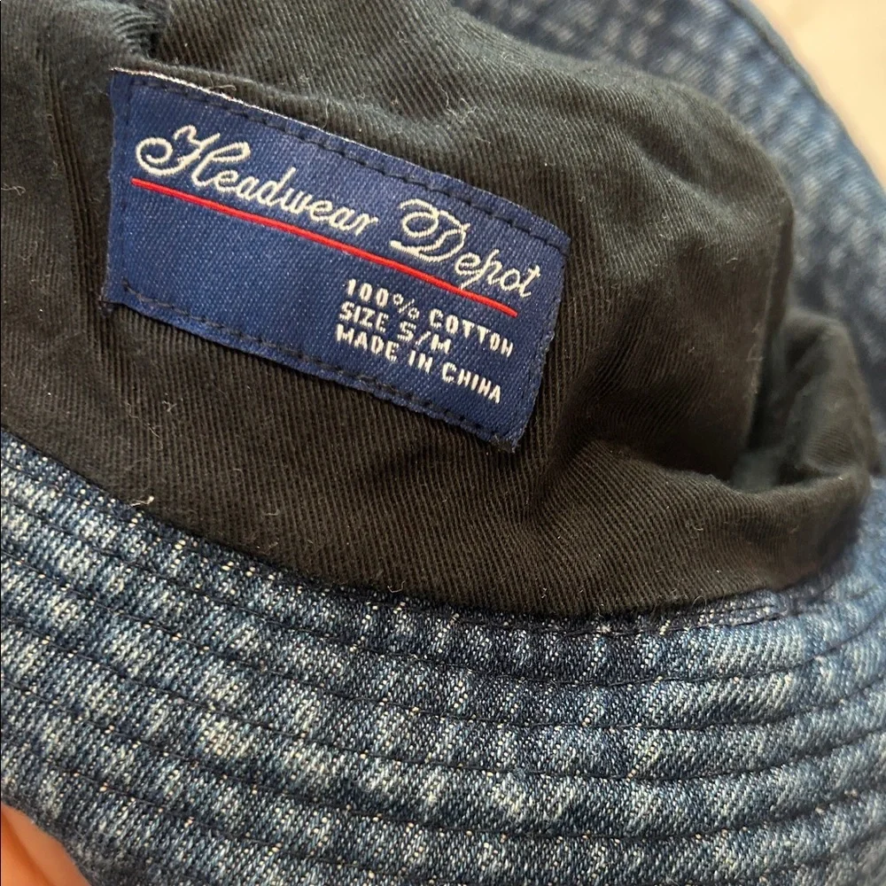 Vintage 90s Blue Denim Cotton belt buckle Bucket Hat size small medium adult - Picture 6 of 7